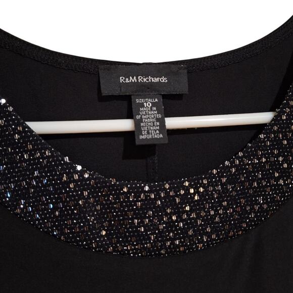 R&M Richards Women's Black Dress | Beaded Neckline, Attached Silver Necklace - Picture 4 of 8
